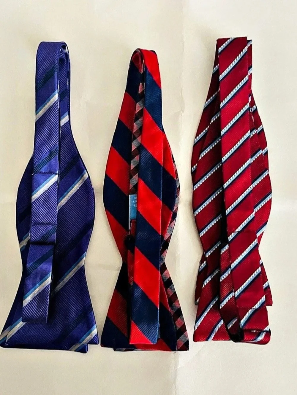 Lot of 3 Men's Silk Striped Adjustable Bow Ties- Jos A Bank-Cremieux & Unbranded